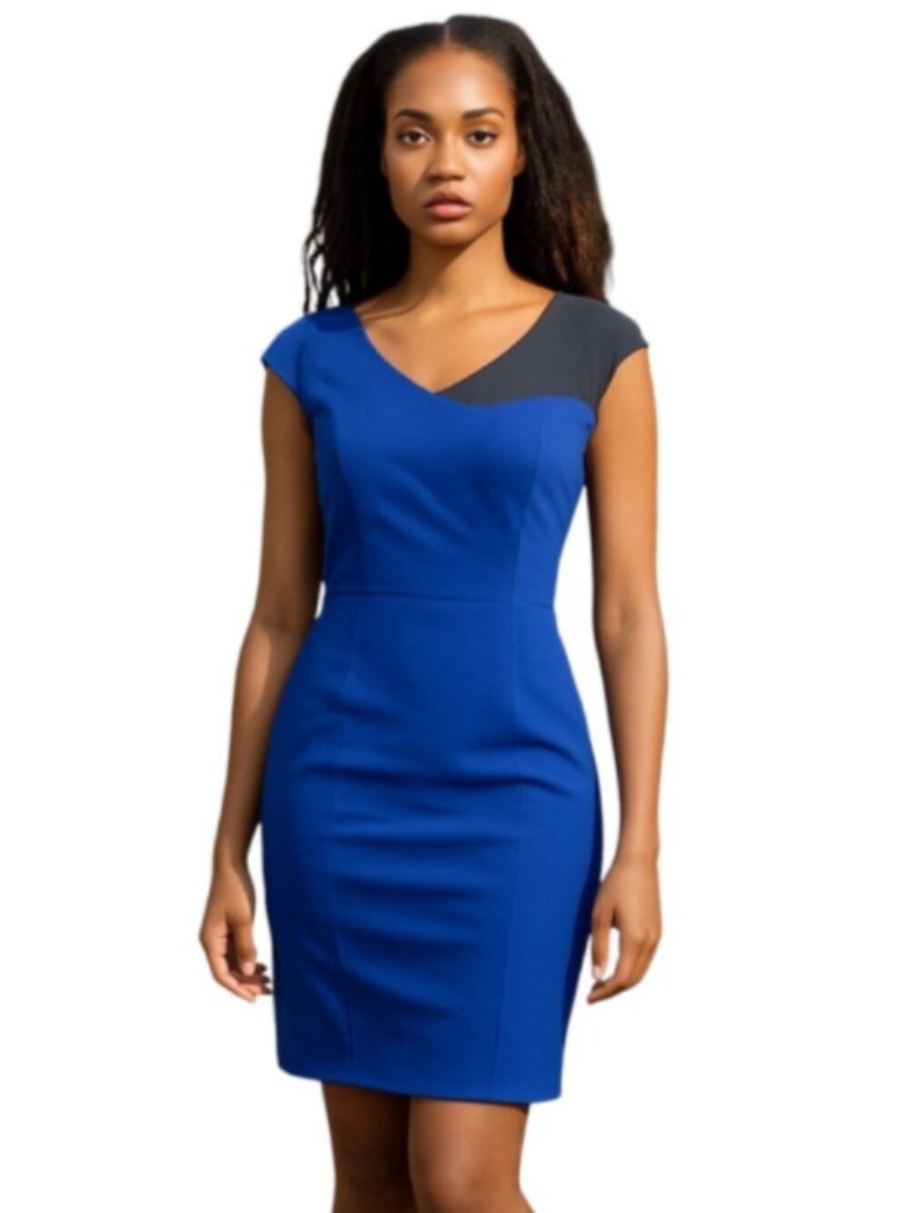 Jay Godfrey Size 2 Color Block Bodycon Dress Blue & Black Sleeveless Wool Blend